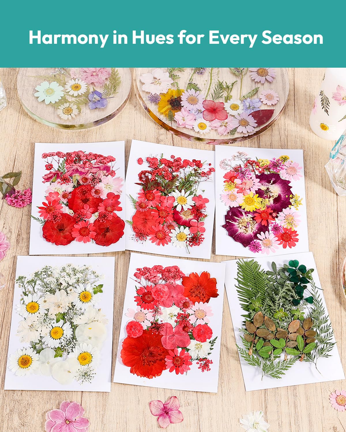 Dried Flowers, Resiners 58Pcs Pressed Flowers for Craft Pink Real Natural Dried Flowers Dry Leaves Kit for DIY Making Crafts Resin Soap Candle Scrapbook Supplies Card Making Jewelry