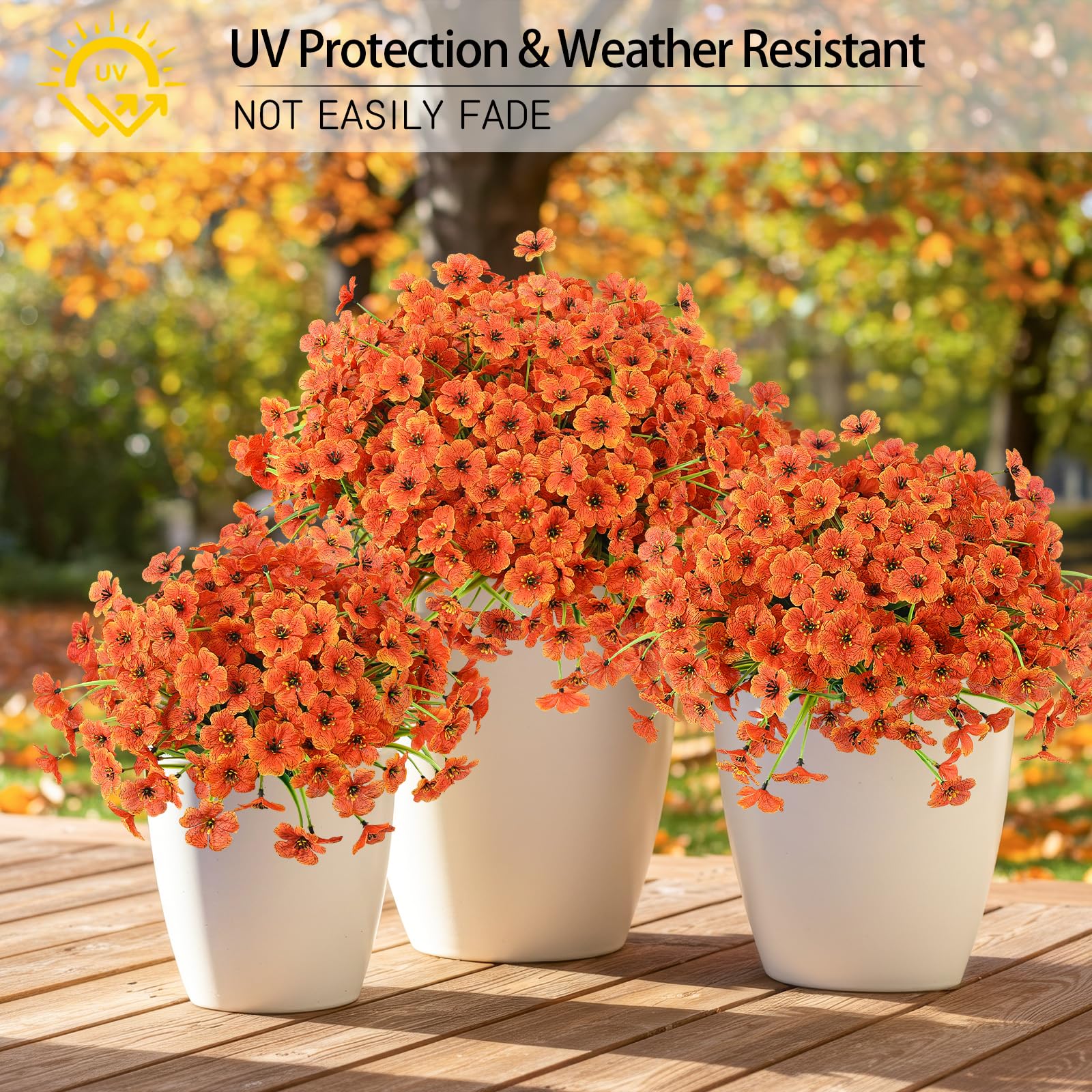 MACTING 12 Bundles Artificial Fall Lavender Flowers for Outdoors, UV Resistant Fake Outdoor Plants, Faux Autumn Greenery Shrubs for Planters Porch Patio Garden Yard Outside Thanksgiving Decorations