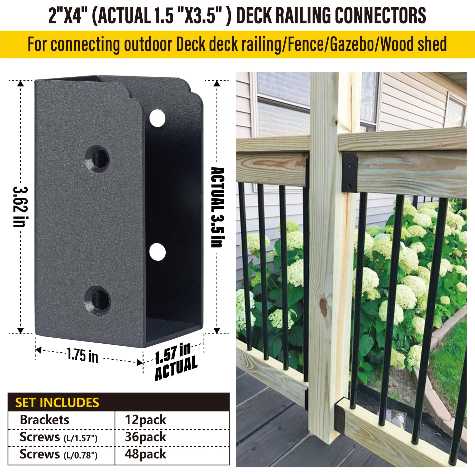 AECXM 201 Stainless Steel 2" x 4" (1 ½" x 3 ½" Actual) Deck Railing 27.5° Stair Connectors, for Deck Railing Stair Handrail Connection Installation Deck Railing Bracket (4 Pair-Black)