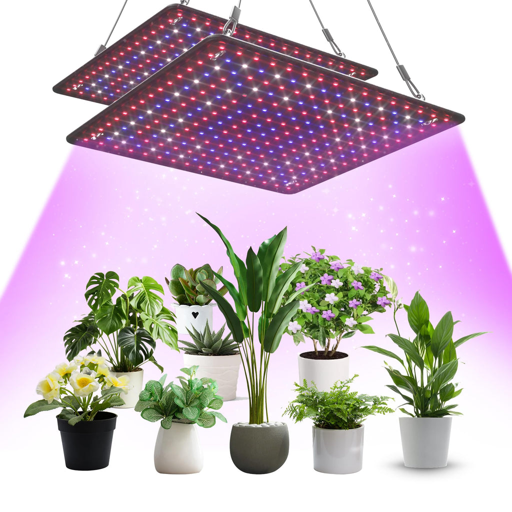 2 Pack LED Grow Light Panel 200W Lamp for Indoor Plants, Full Spectrum with White Blue Red UV IR LEDs for 4x4ft Coverage Grow Tent Greenhouse Veg and Bloom Seedlings Hydroponics