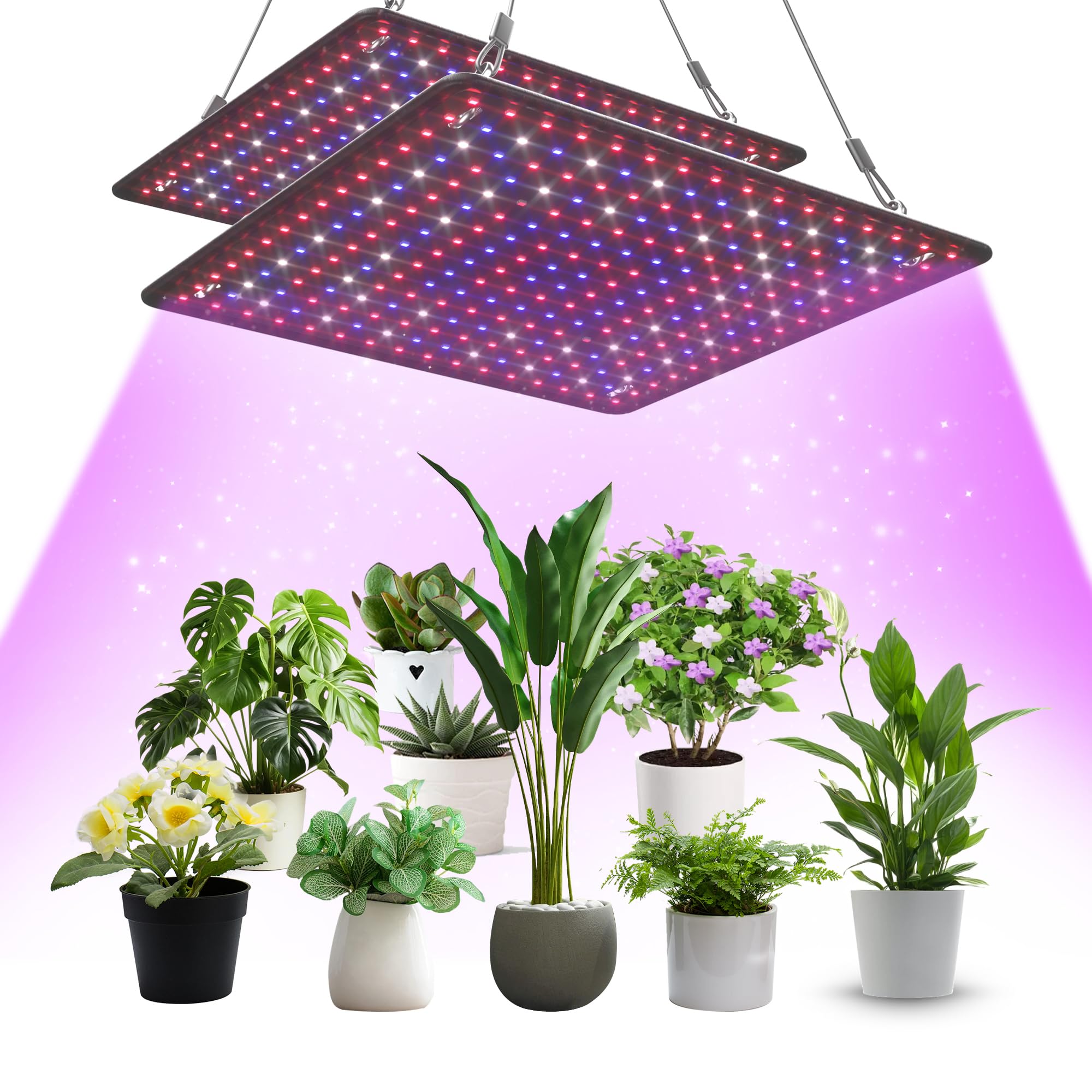 2 Pack LED Grow Light Panel 200W Lamp for Indoor Plants, Full Spectrum with White Blue Red UV IR LEDs for 4x4ft Coverage Grow Tent Greenhouse Veg and Bloom Seedlings Hydroponics