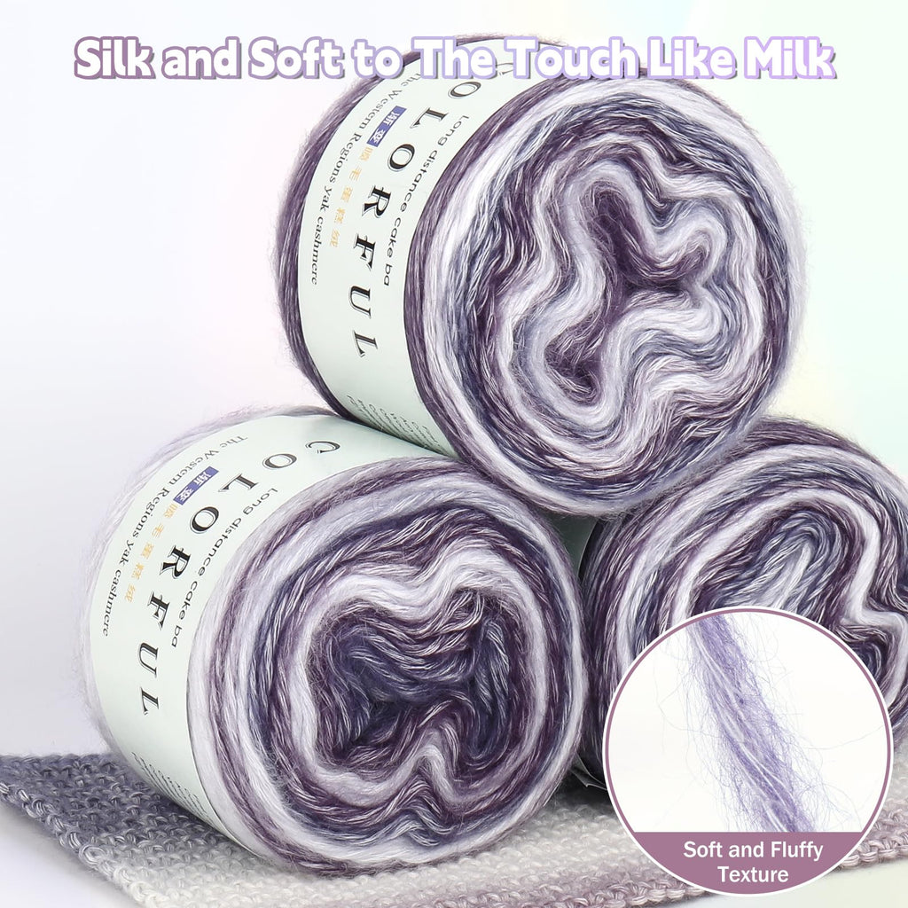 Katech Fairyland Yarn for Crocheting Knitting-Gradient Yarn Cake-4 Pack of 100g/3.52 oz-Soft DK Light Weight #3-60% Cotton 30% Acrylic 10% Wool-Perfect for Scarves, Shawls, Blankets and Garments(A)