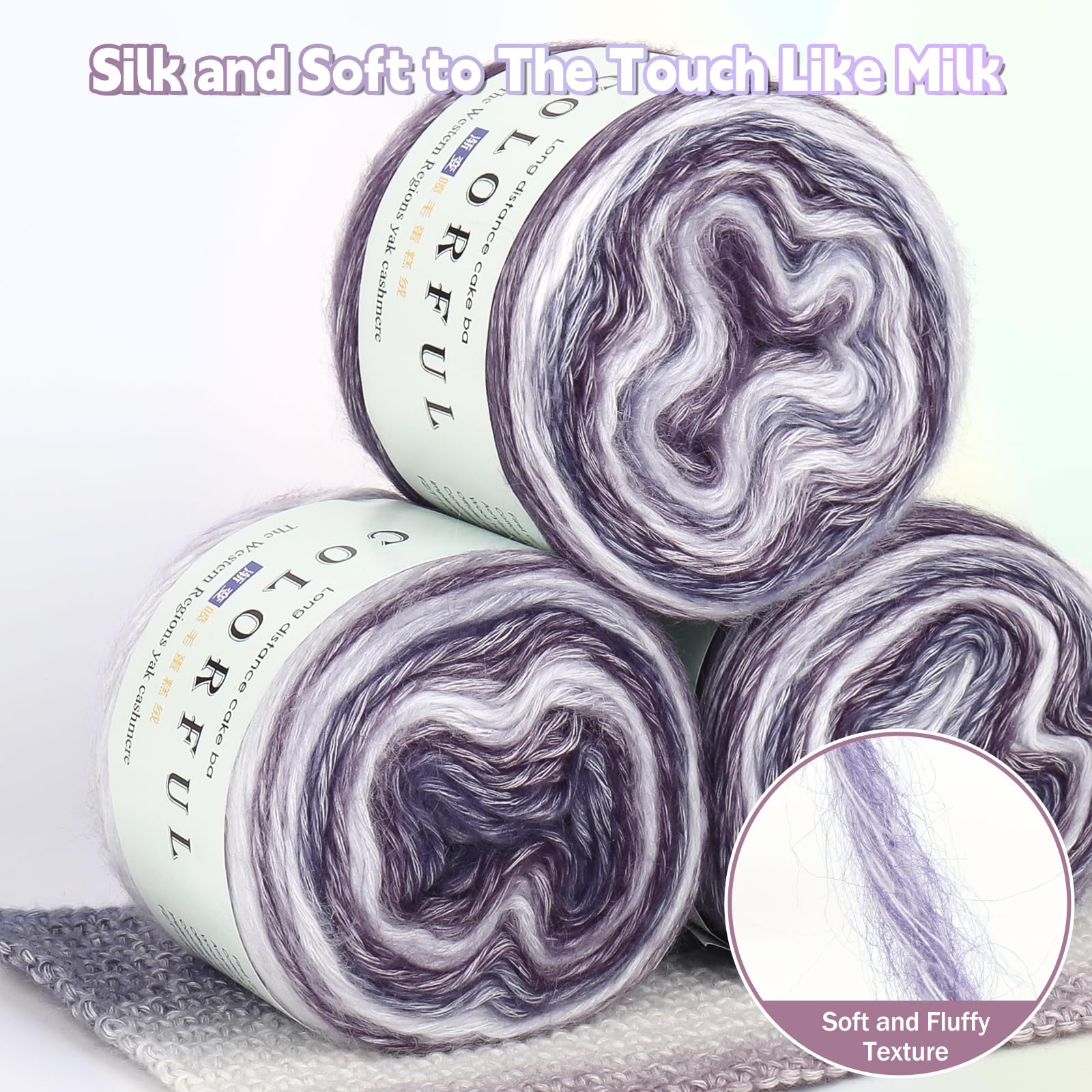 Katech Fairyland Yarn for Crocheting Knitting-Gradient Yarn Cake-4 Pack of 100g/3.52 oz-Soft DK Light Weight #3-60% Cotton 30% Acrylic 10% Wool-Perfect for Scarves, Shawls, Blankets and Garments(A)