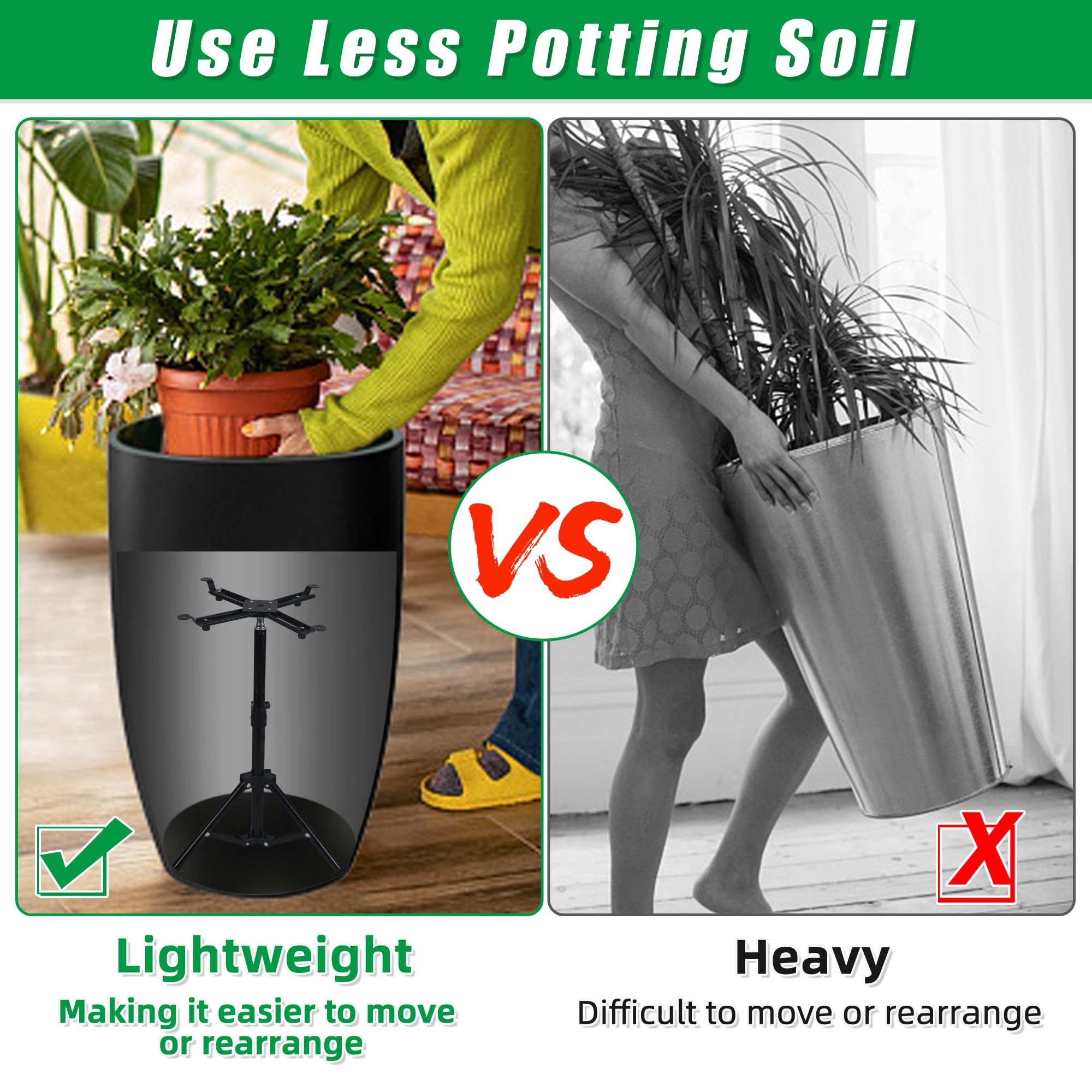 Adjustable Plant Risers for Inside Pots, 11-20" Rise Planter Insert Filler for Large Pots, Plant Lift Inserts Pot Risers for Indoor Outdoor Tall Taper Planter Container (6" 8" 10" Base Top, Set of 1)