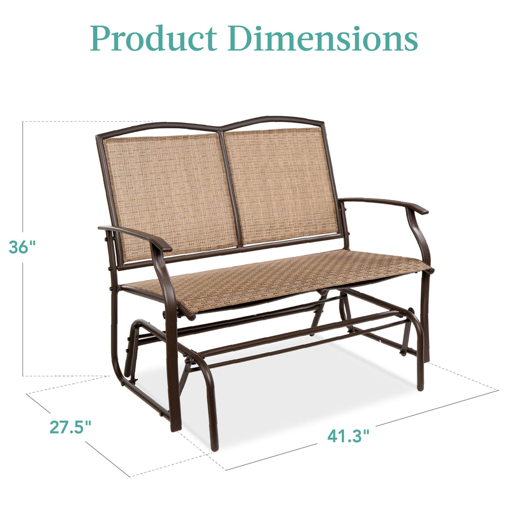 Best Choice Products 2-Person Outdoor Patio Swing Glider Steel Bench Loveseat Rocker for Deck, Porch w/Textilene Fabric, Steel Frame - Black