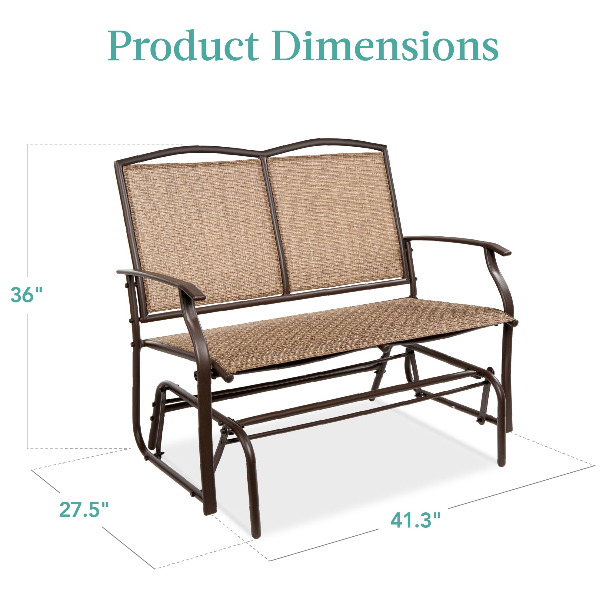 Best Choice Products 2-Person Outdoor Patio Swing Glider Steel Bench Loveseat Rocker for Deck, Porch w/Textilene Fabric, Steel Frame - Black