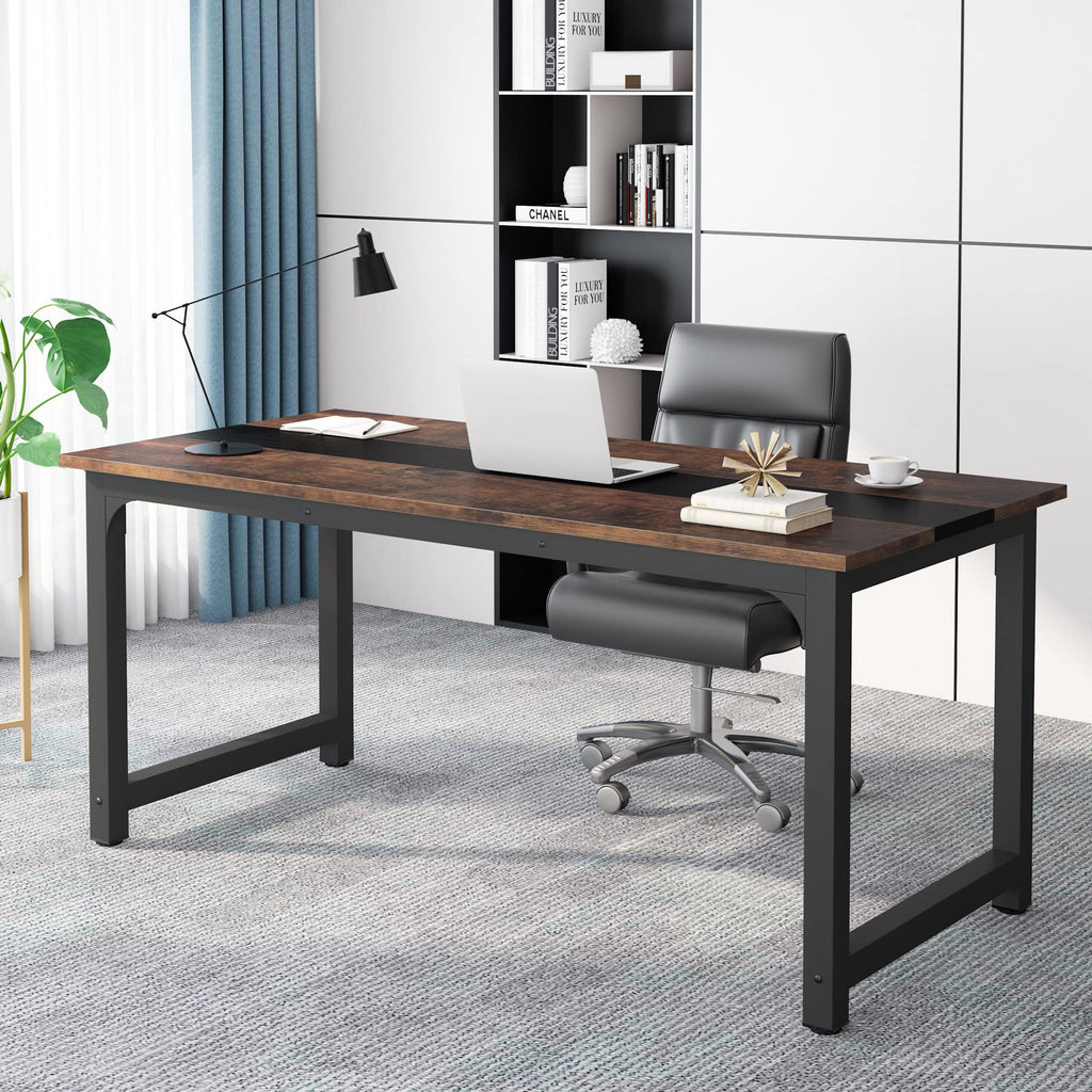 Tribesigns 63” Executive Desk, Large Office Computer Desk with Thicken Frame, Modern Simple Workstation Business Furniture for Home Office, Rustic Brown/Black