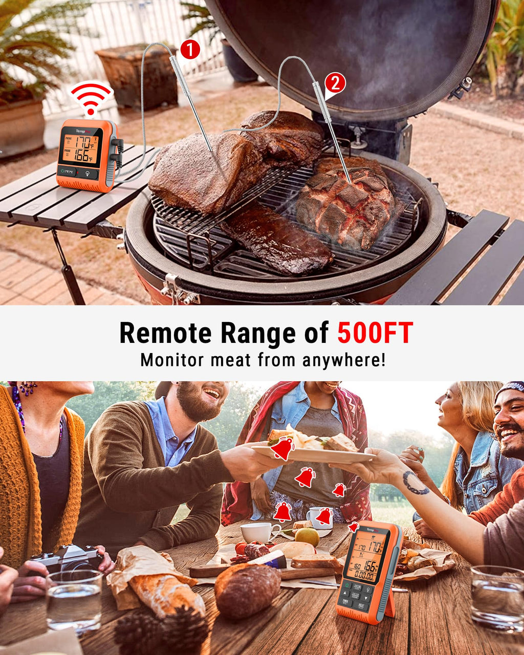 TempPro TP829 1000ft Wireless Meat Thermometer Digital for Grilling and Smoking, 4 Meat Probes Grill Thermometer for Outside Grill, Thermometer Cooking Gift for Dad Him Husband (Previously ThermoPro)