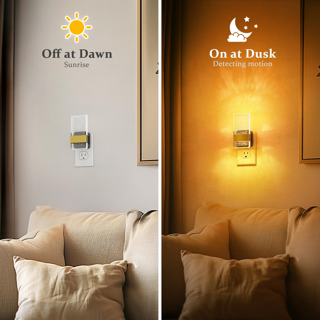 JandCase Night Lights Plug into Wall, Dusk to Dawn Sensor, 3000K Soft White LED, Acrylic Design, 0-100lm Adjustable Brightness, for Bedroom, Bathroom, Living Room, Hallway