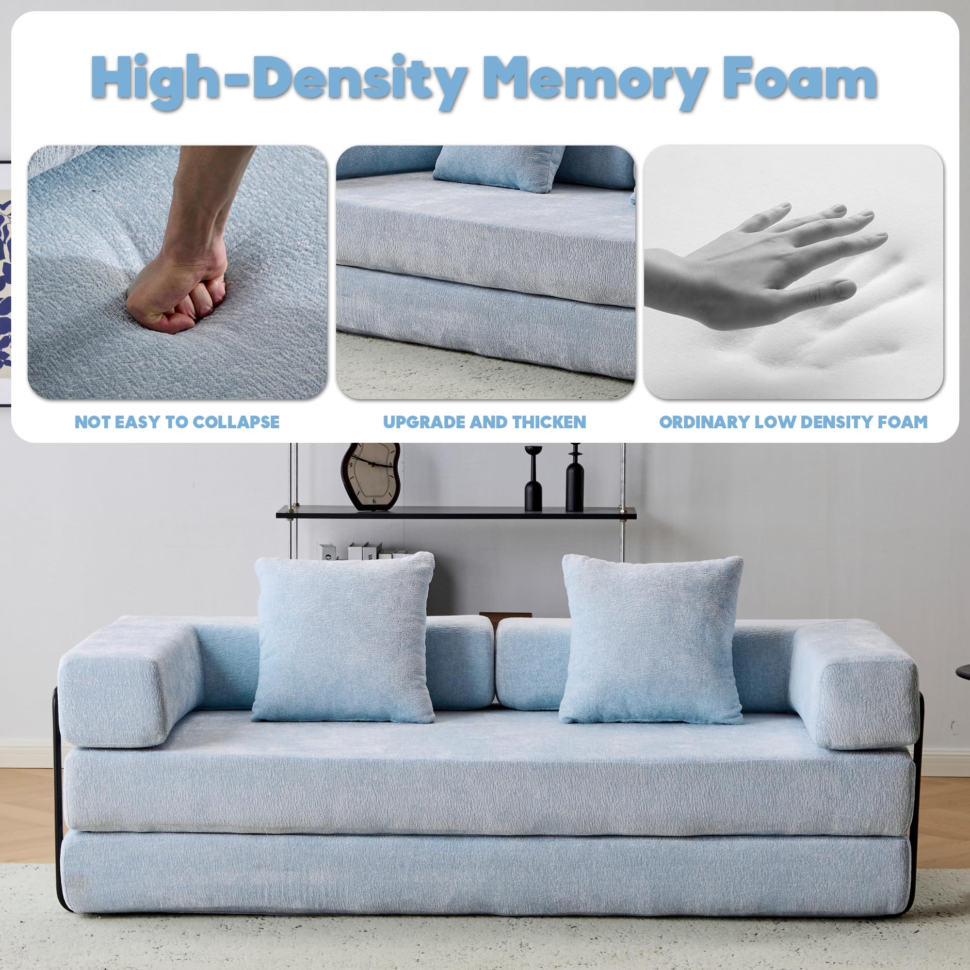 ZEIINPA 59“ Convertible Floor Sofa Bed, 5-in-1 Futon Sofa Bed Pull Out Sleeper Couch, Modern Corduroy Compressed Loveseat, Modular Boneless Couches for Living Room, No Assembly Required, Beige