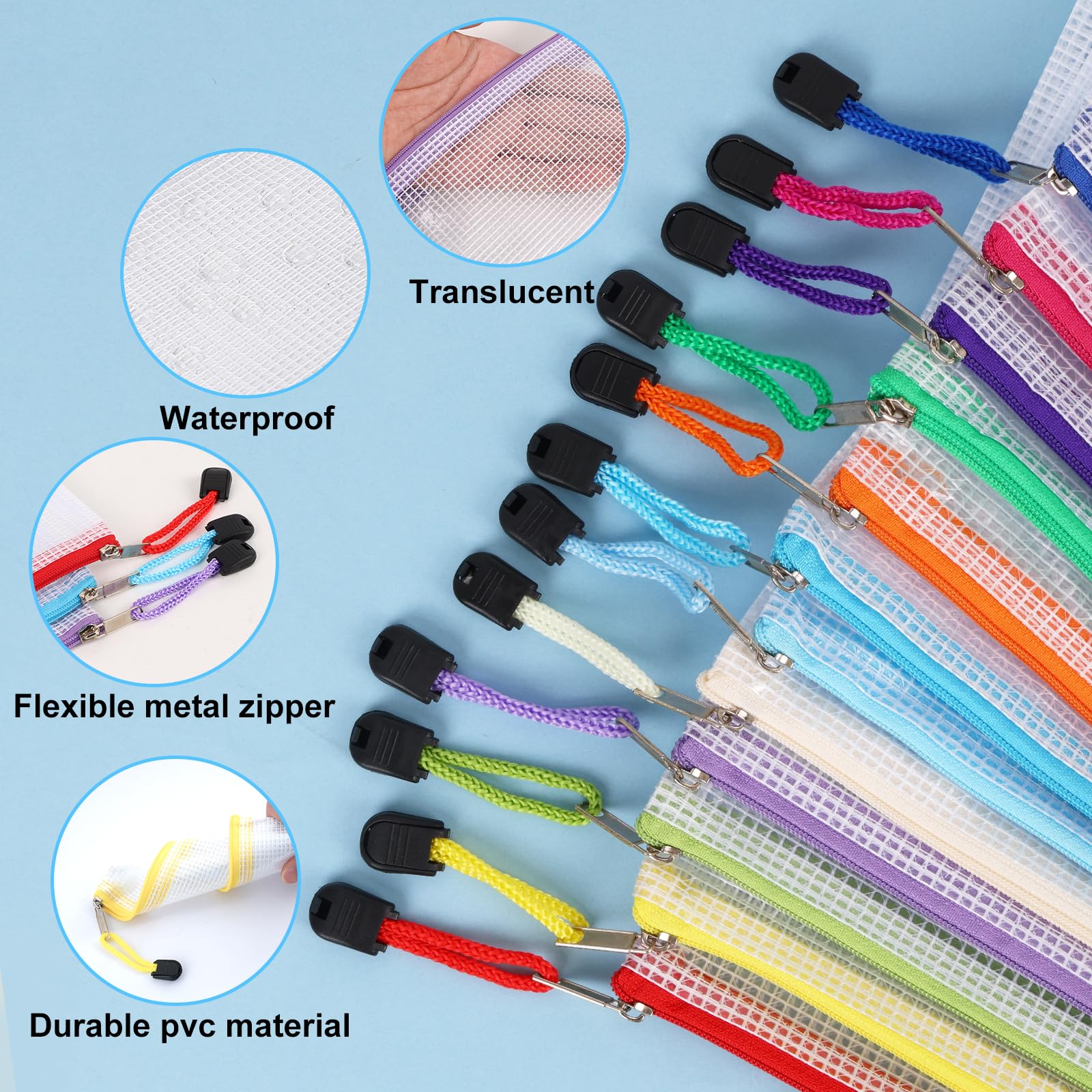 EOOUT 24pcs Mesh Zipper Pouch Bags A3 Extra Large Document Bag with Label Pocket, 16.9x12 Inches, Plastic Zip File Folders, Puzzles, Board Game Storage for Organizing Office Home