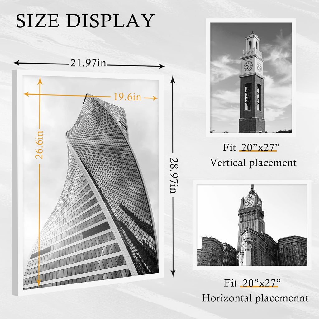 16x24 Black Frame 2 Pack, Engineered Wood for 24 x 16 in Poster | Horizontal or Vertical Wall Mounting, 24x16 Poster Frames for Gallery, Office, and Home Decor
