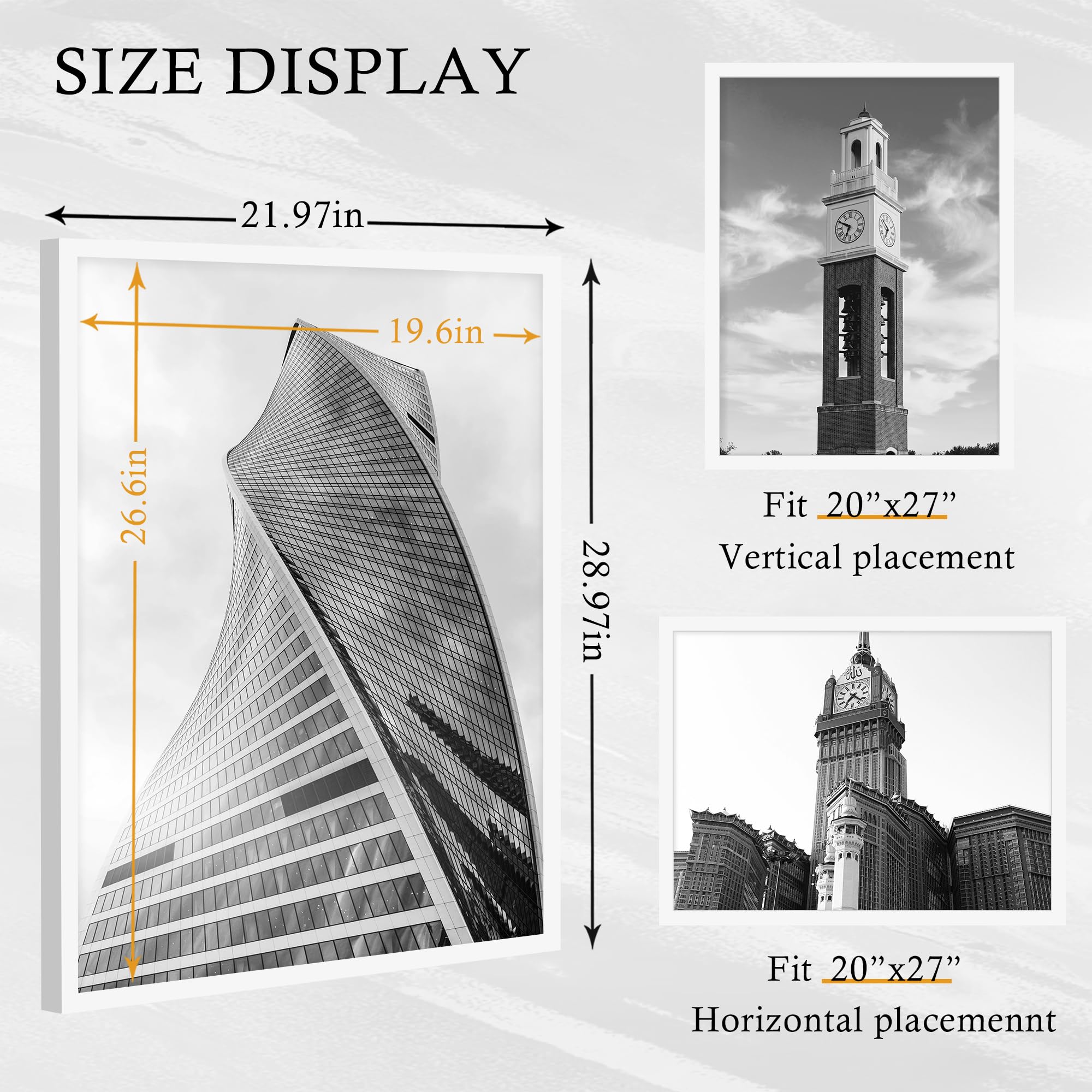 16x24 Black Frame 2 Pack, Engineered Wood for 24 x 16 in Poster | Horizontal or Vertical Wall Mounting, 24x16 Poster Frames for Gallery, Office, and Home Decor