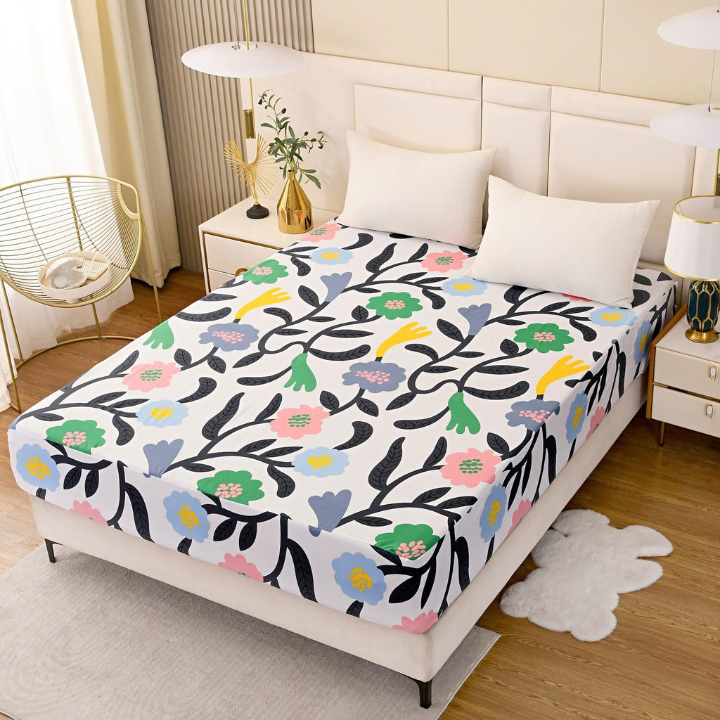 Bedding Fitted Sheet with Deep Pocket,3D Pattern Printed Fabric Bed Sheets (Black Butterfly,Twin)