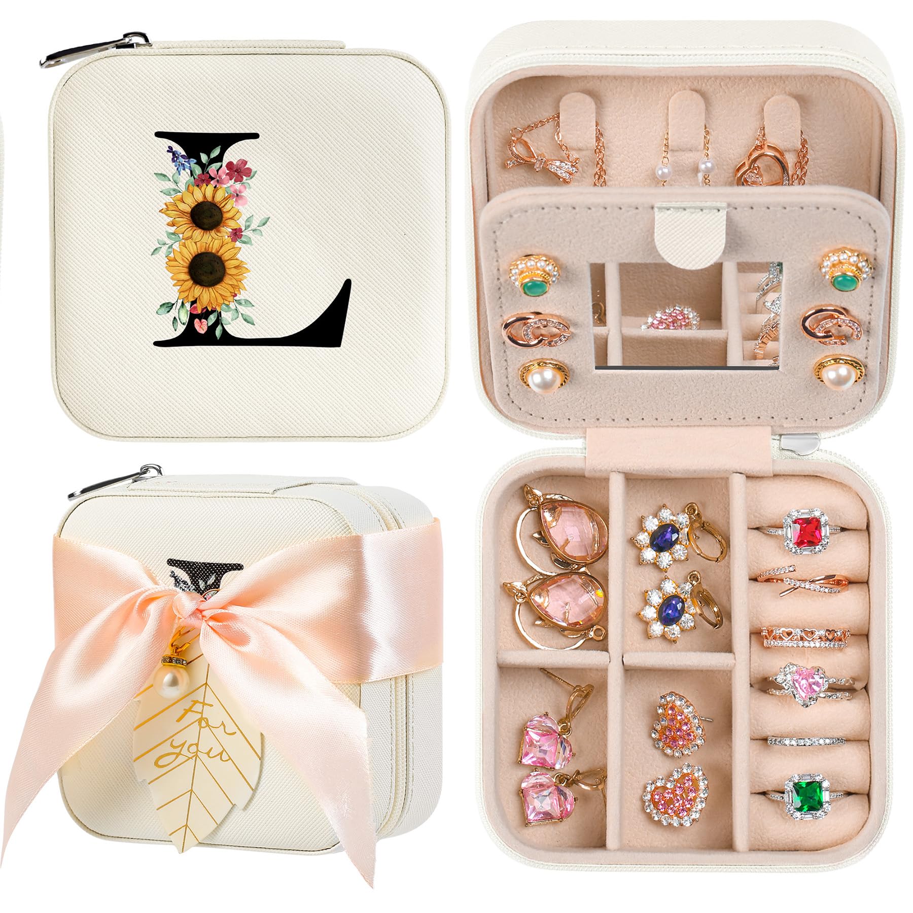 AYGXU Travel Jewelry Box for Women and Girls - Small Case With Initial A-Z - Teacher Gifts