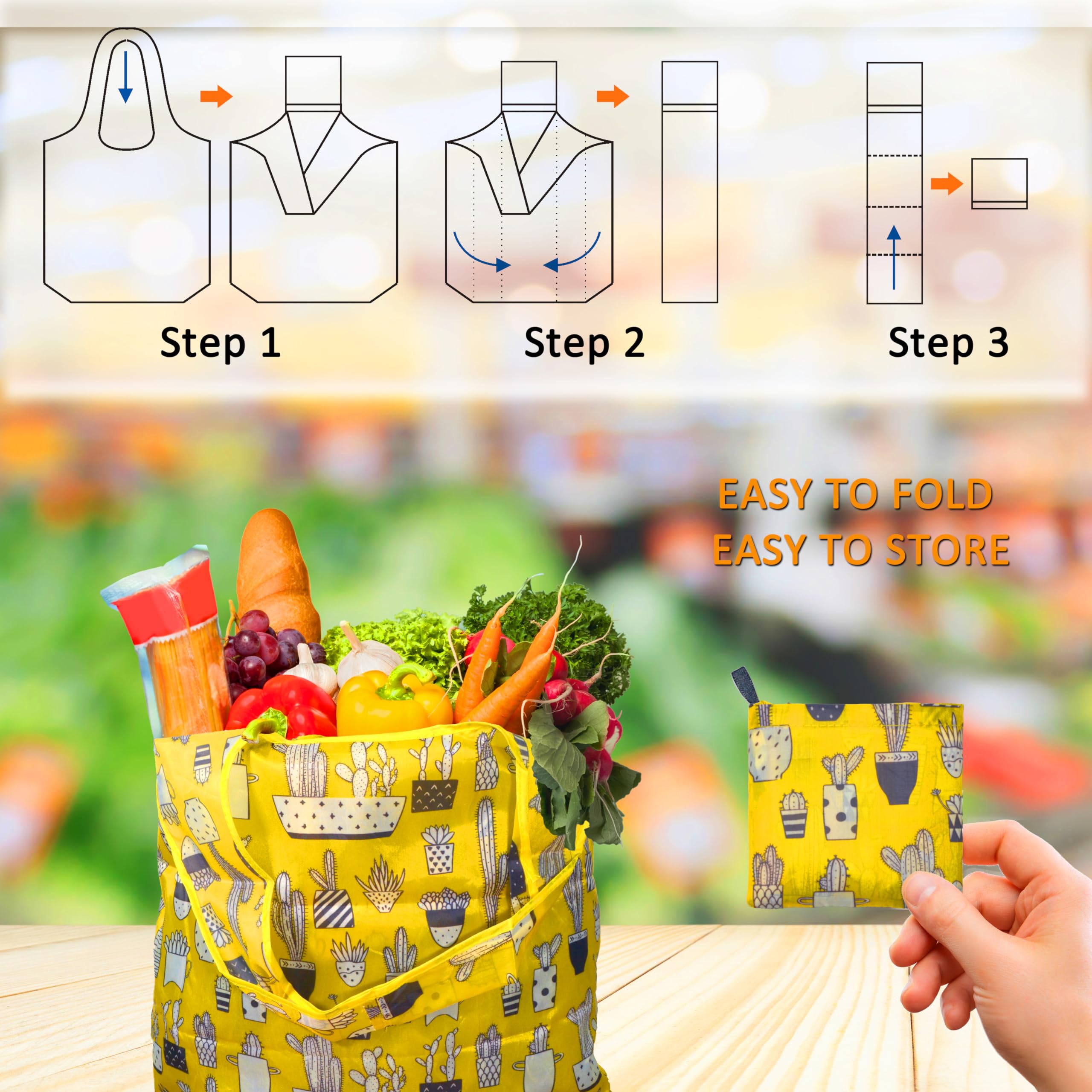Bolsas de compras reutilizables para comestibles, paquete de 4 de 50 libras bolsas plegables grandes y lavables para mercado, compactas para un fácil almacenamiento, bolsas de tela ligeras y