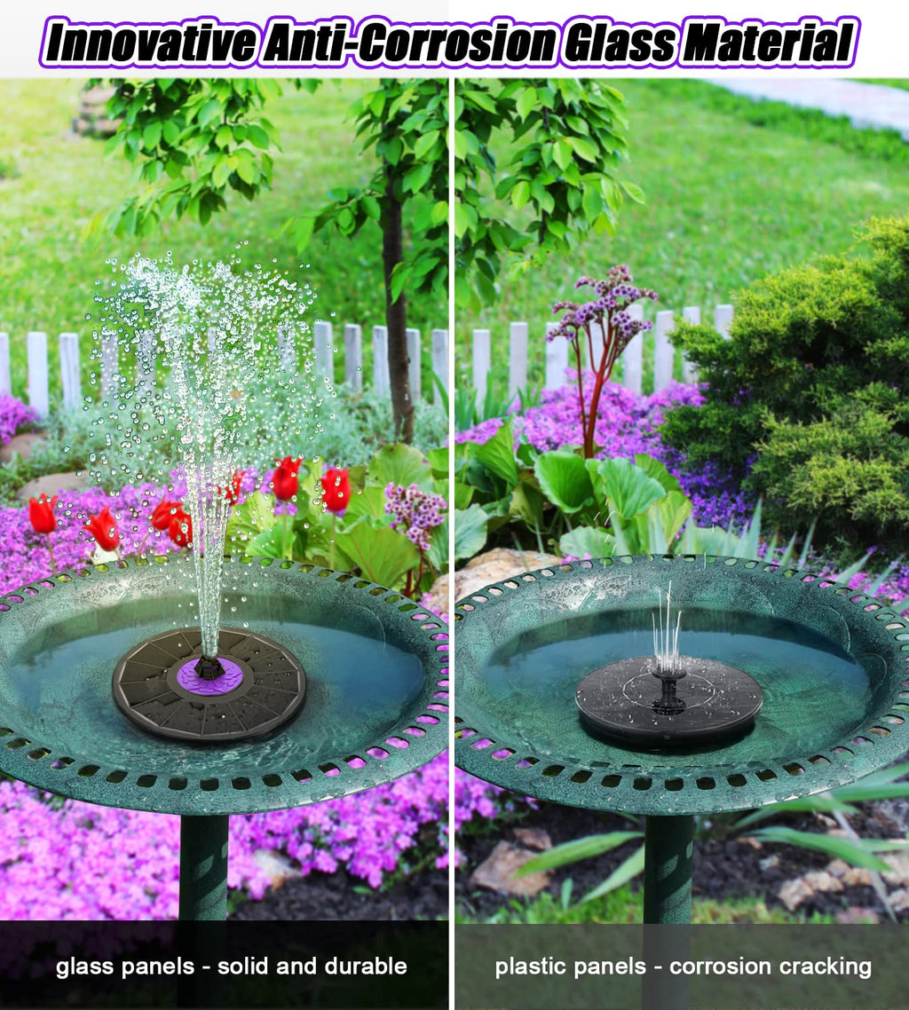 SZMP Solar Fountain 3.5W Bird Bath Fountains with Flower Upgraded Glass Panel, Solar Powered Water Fountain with 7 Nozzles & 4 Fixer, Solar Fountain Pump for Bird Bath, Garden, Pond, Outdoor -Black