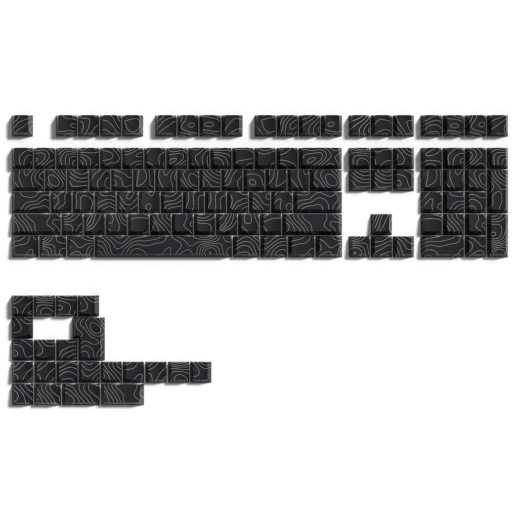 dagaladoo Black Topographic keycaps Double Shot PBT keycaps Shine Through Keyboard Keys Side Printed Key caps Cherry Profile Custom keycap Set for100%, 75%, 65%, 60% US Layout Mechanical Keyboard