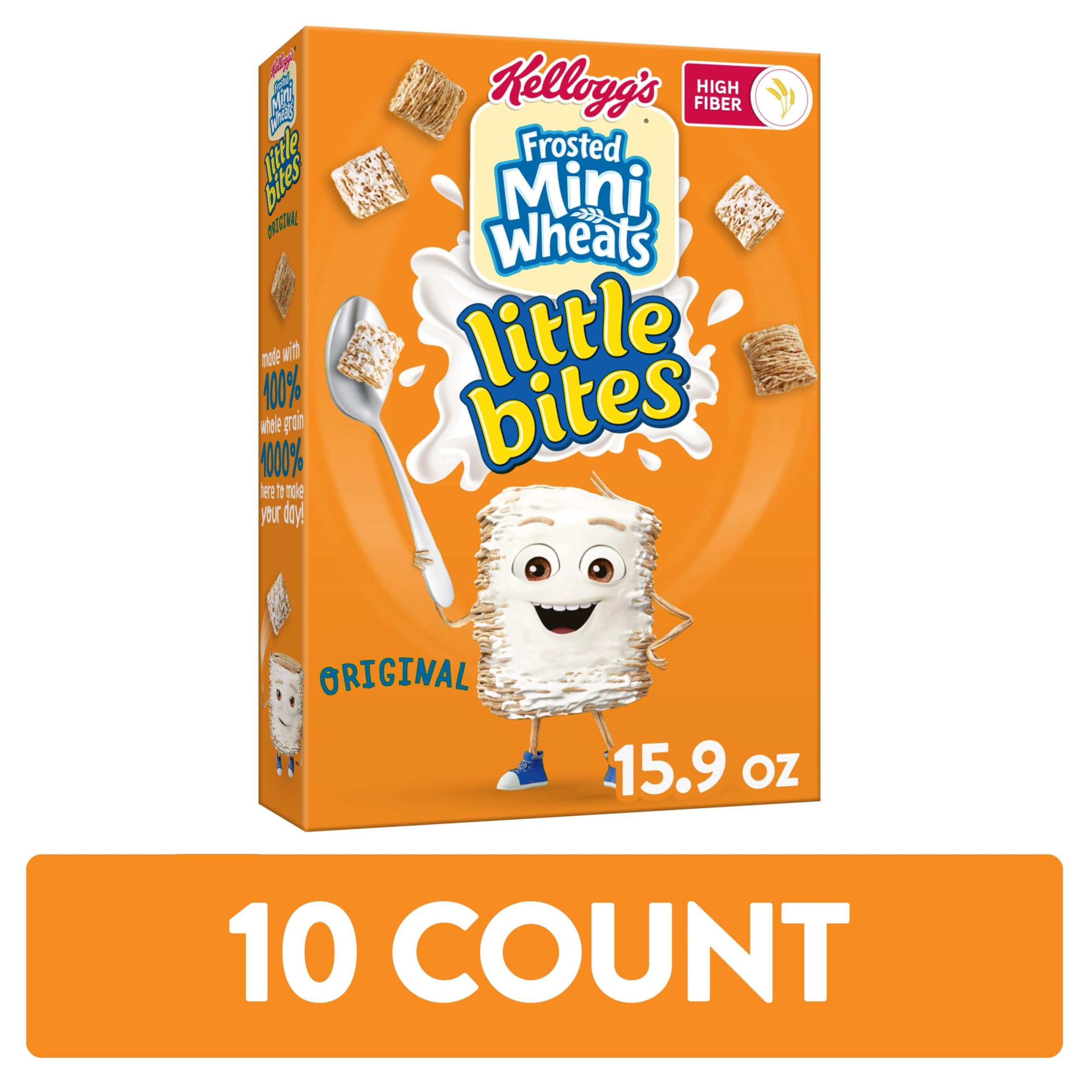 Kellogg's Frosted Mini-Wheats Cold Breakfast Cereal, High-Fiber, Whole Grain, Family Size, Original, 24oz Box (1 Box)