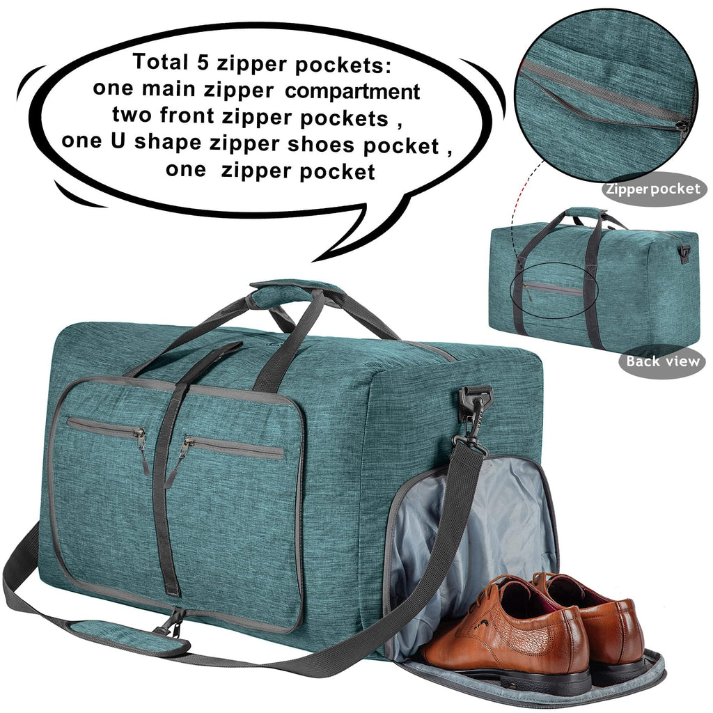 Vomgomfom 65L/85L/115L Foldable Travel Duffle Bag, Lightweight Checked Luggage with Shoe Compartment, Water-Resistant Weekender Overnight Bag for Men & Women