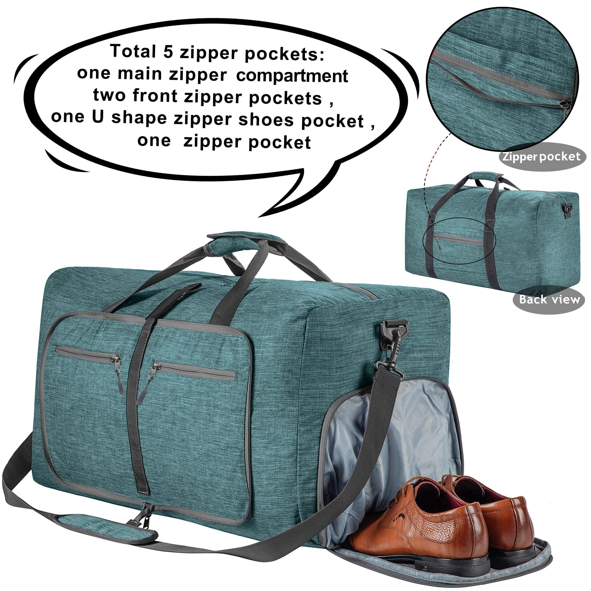 Vomgomfom 65L/85L/115L Foldable Travel Duffle Bag, Lightweight Checked Luggage with Shoe Compartment, Water-Resistant Weekender Overnight Bag for Men & Women