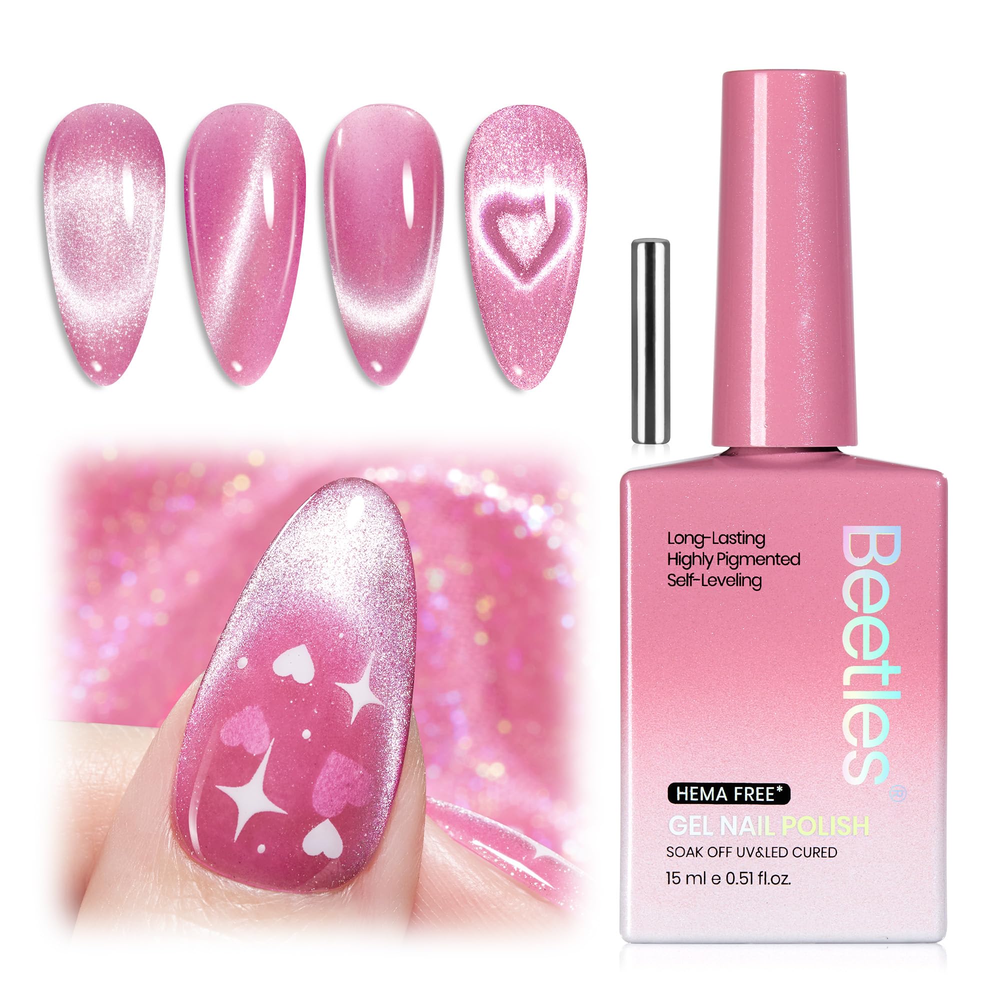 Beetles Star Cascade Silver Cat Eye Gel Nail Polish - 15ML Christmas Silver Glitter Cat Eye Gel Polish with Magnet Soak Off UV Velvet Nail Polish Salon DIY Manicure Winter Gift for Women