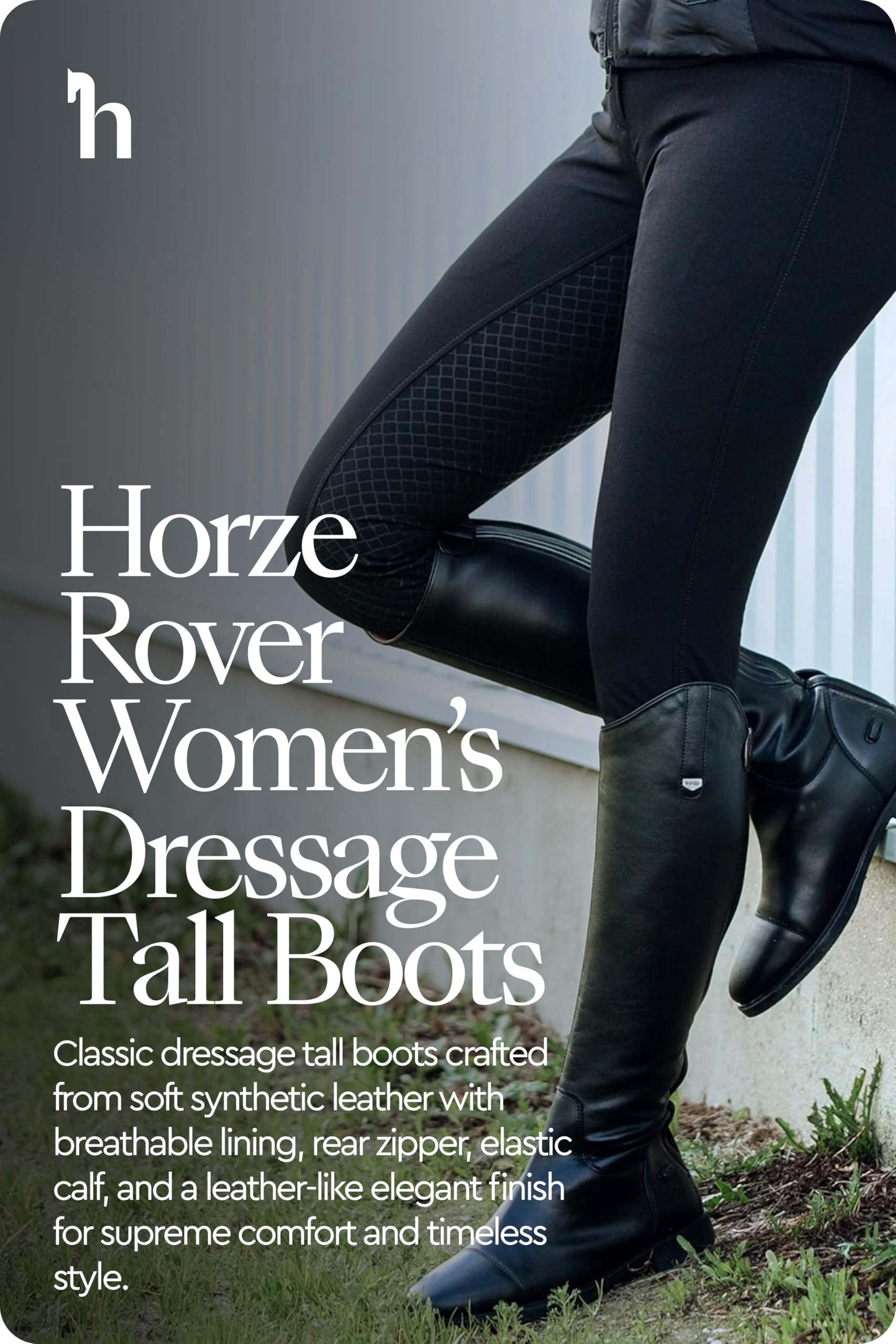 HORZE Rover Women's Synthetic Leather Dressage Tall Riding Boots | All-Weather, Water-Resistant with Rear Zipper
