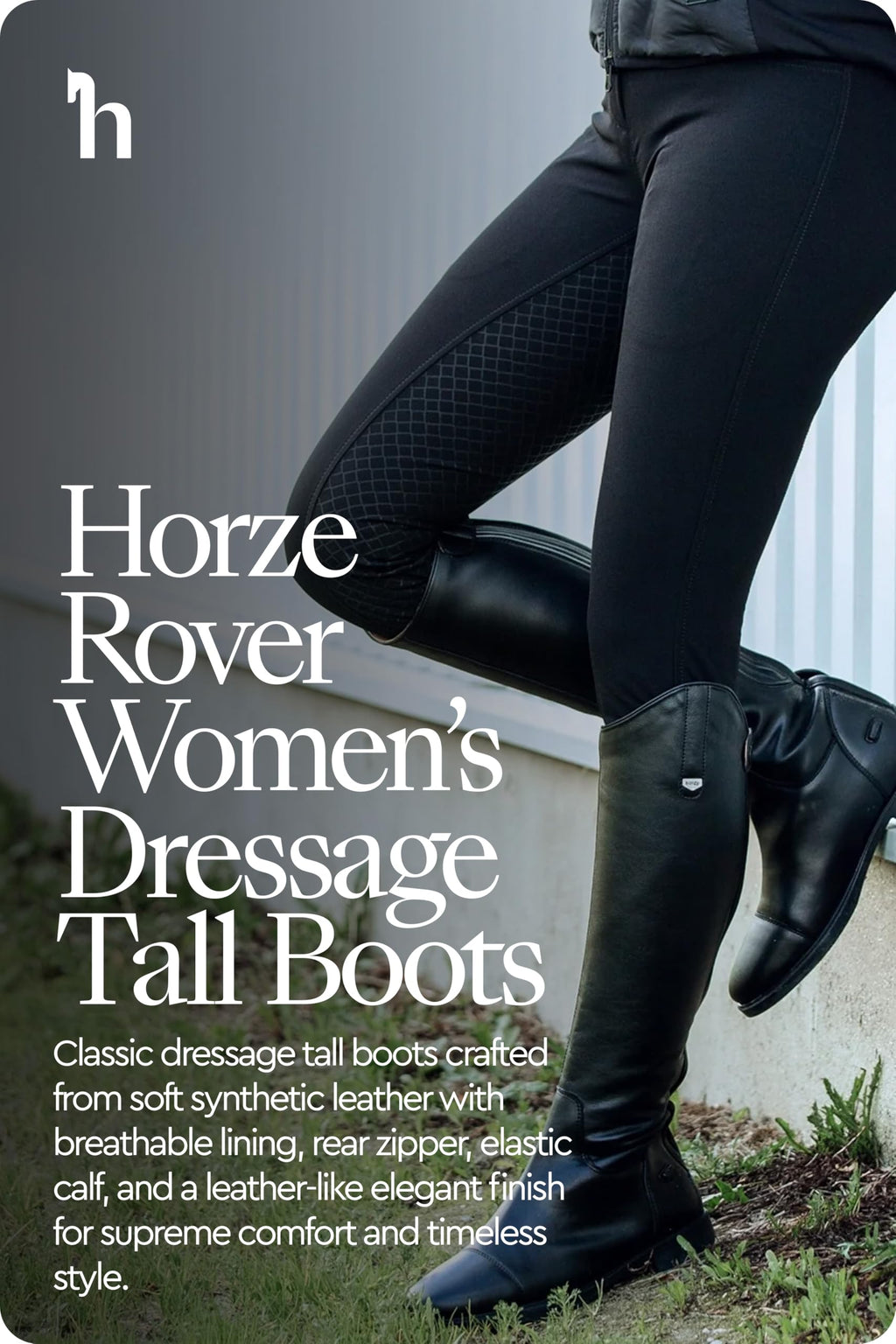 HORZE Rover Women's Synthetic Leather Dressage Tall Riding Boots | All-Weather, Water-Resistant with Rear Zipper