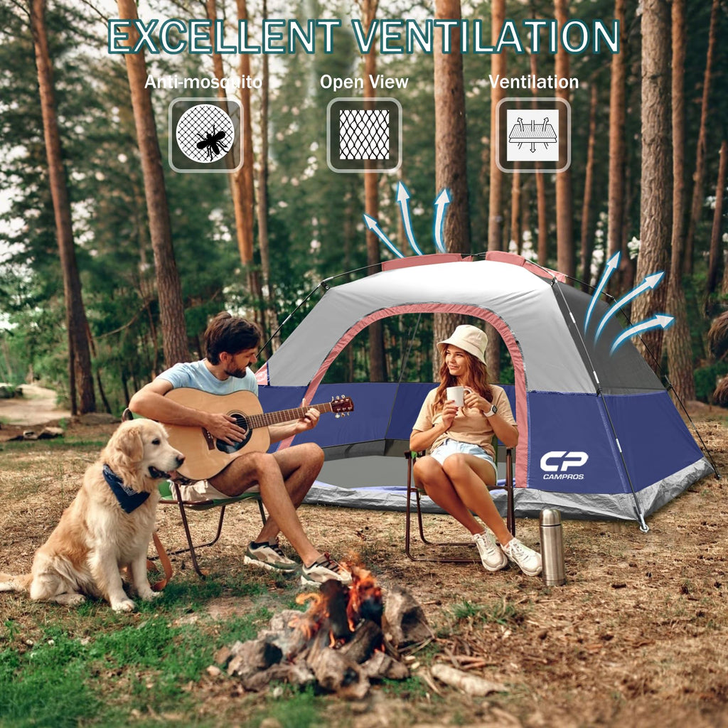 CAMPROS CP Camping Tent 2/4/6 Person, Waterproof Windproof Double Layer Dome Tent, Easy Setup with Large Mesh Windows & Wide Door for Outdoor Camping Backyard