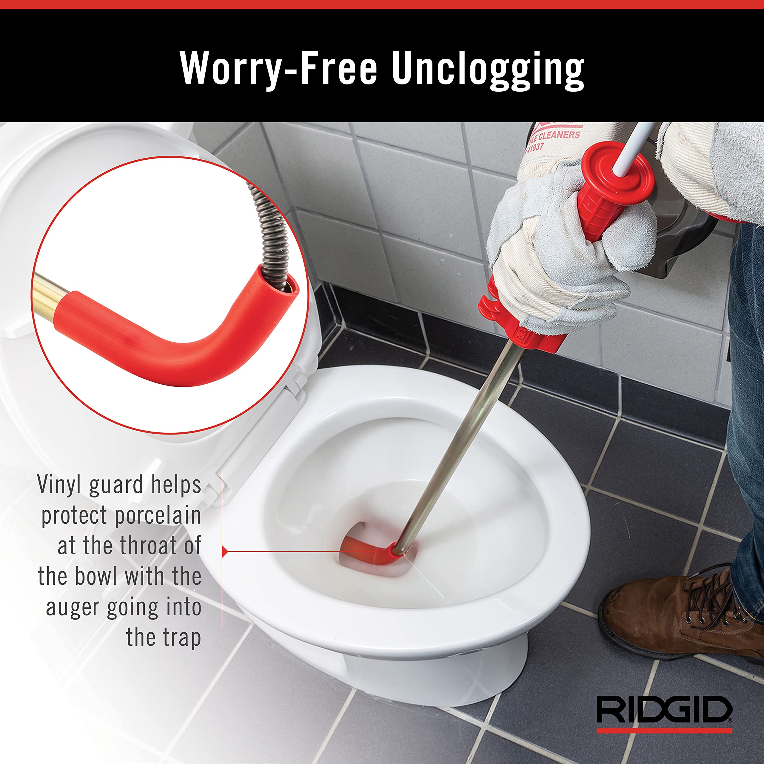 RIDGID 59787 Model K-3 Toilet Auger with Unclogging 3-Foot Snake and Bulb Head & Korky 96-4AM BeehiveMAX Toilet Plunger, Black