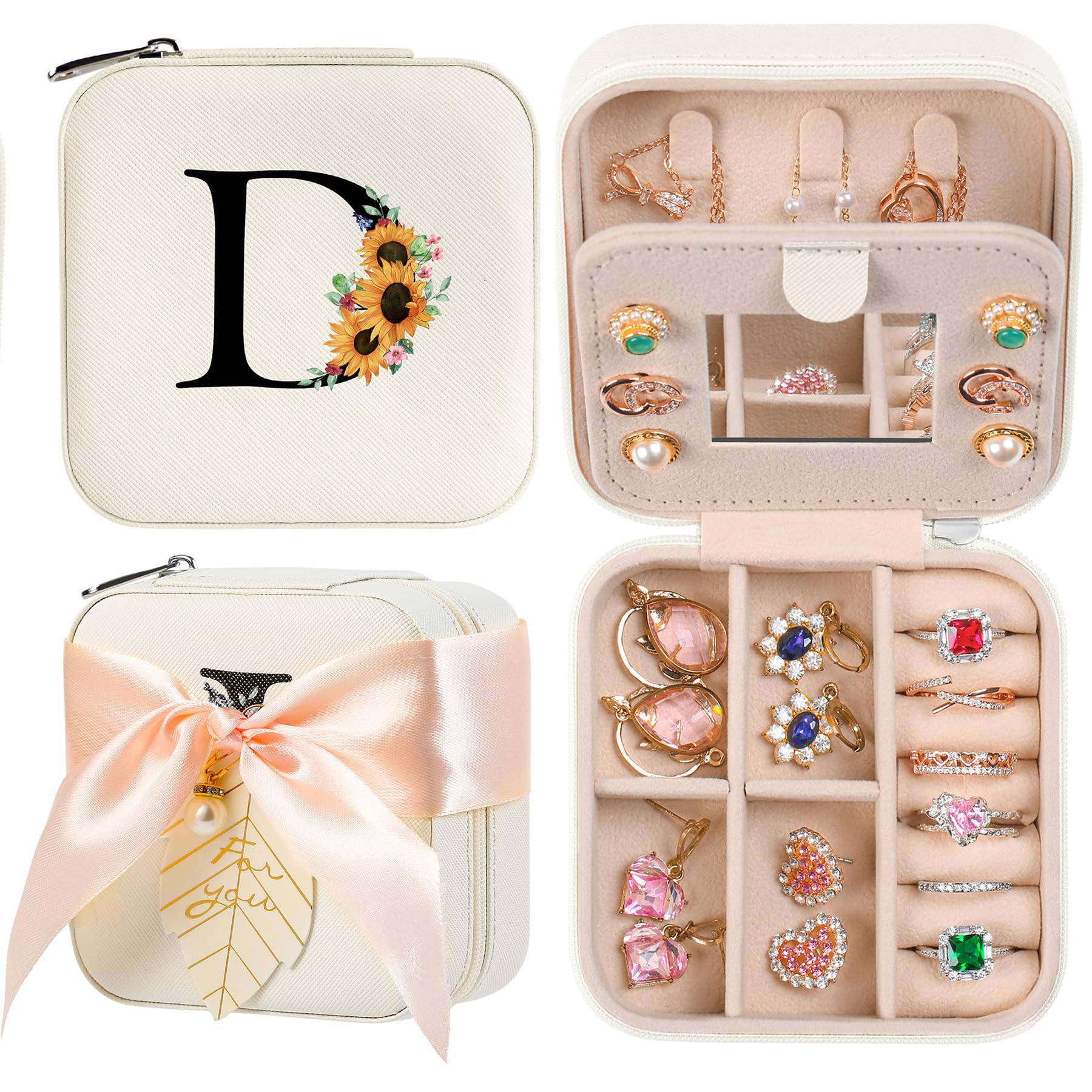 AYGXU Travel Jewelry Box for Women and Girls - Small Case With Initial A-Z - Teacher Gifts