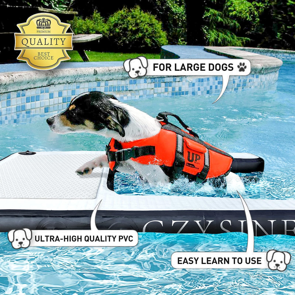 Inflatable Large Dog Water Ramp Float Floating Ramp-Swimming Pets Up to 200 Pounds Large Dogs-Inflatable Stairs for Boats, Docks, with Pump/Rope/Repair Kit - PVC Anti-Slip Fabric (Black)