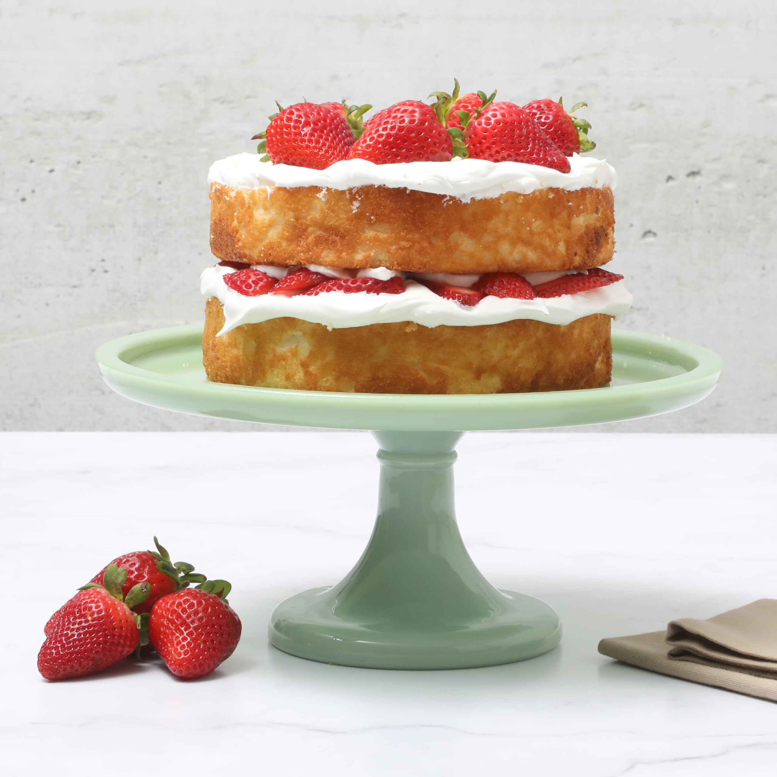 Martha Stewart Watercrest Glass Cake Stand, 10.2 Inch Footed Pedestal Cake Plate with Scalloped Ruffled Edge, Clear Handmade Glassware for Weddings, Parties, and Dessert Display