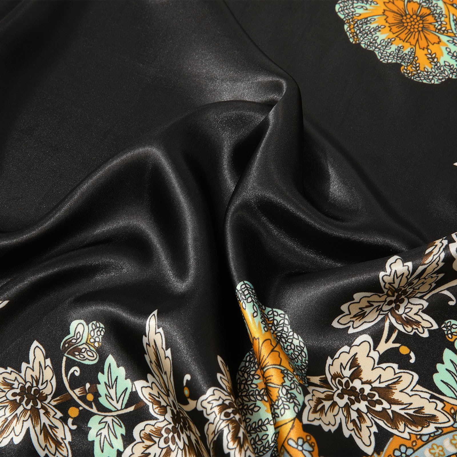 AWAYTR 35” Large Satin Square Head Scarf - 2Pcs Silk Like Floral Head Scarves Square Satin Hair Scarf Bandanas for Women
