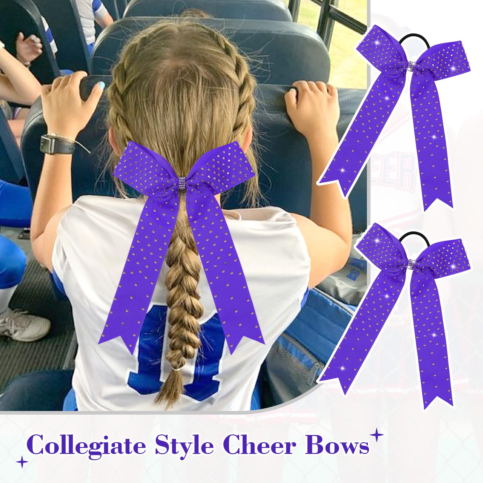 DEEKA 12 Count Collegiate Style Cheer Bows, Forest Green with Rhinestones, Handmade Bows for Girls Teens Cheerleader Sports