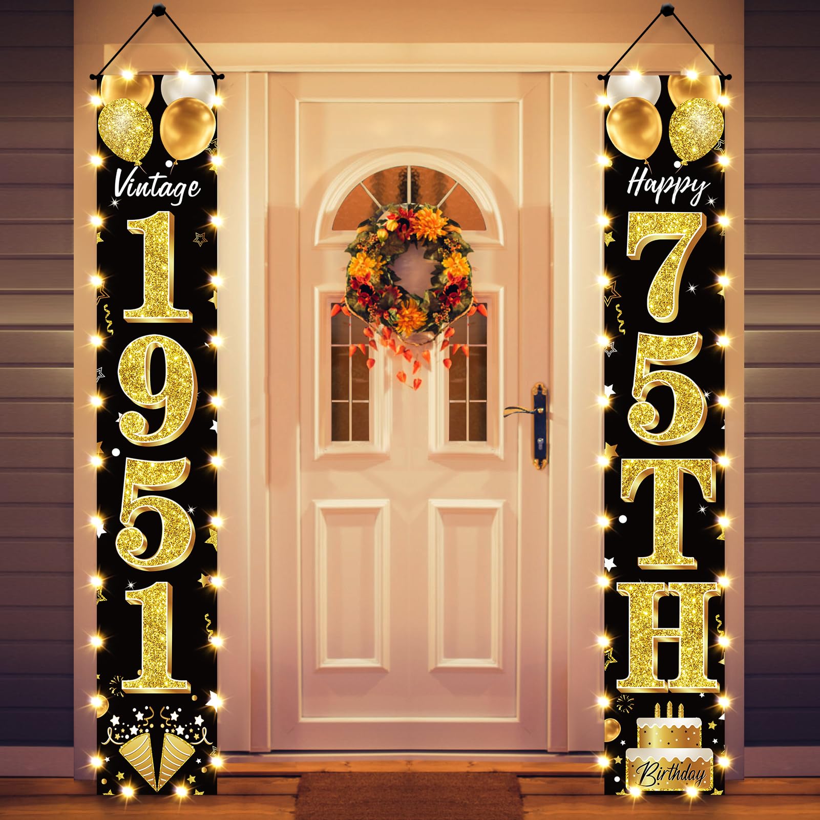 18th Birthday Party Banner Lighted Decorations for Men and Women - Black Gold Vintage 2008 18th Birthday Door Banners with LED Light, Eighteen Years Birthday Party Supplies for Indoor Outdoor Decor