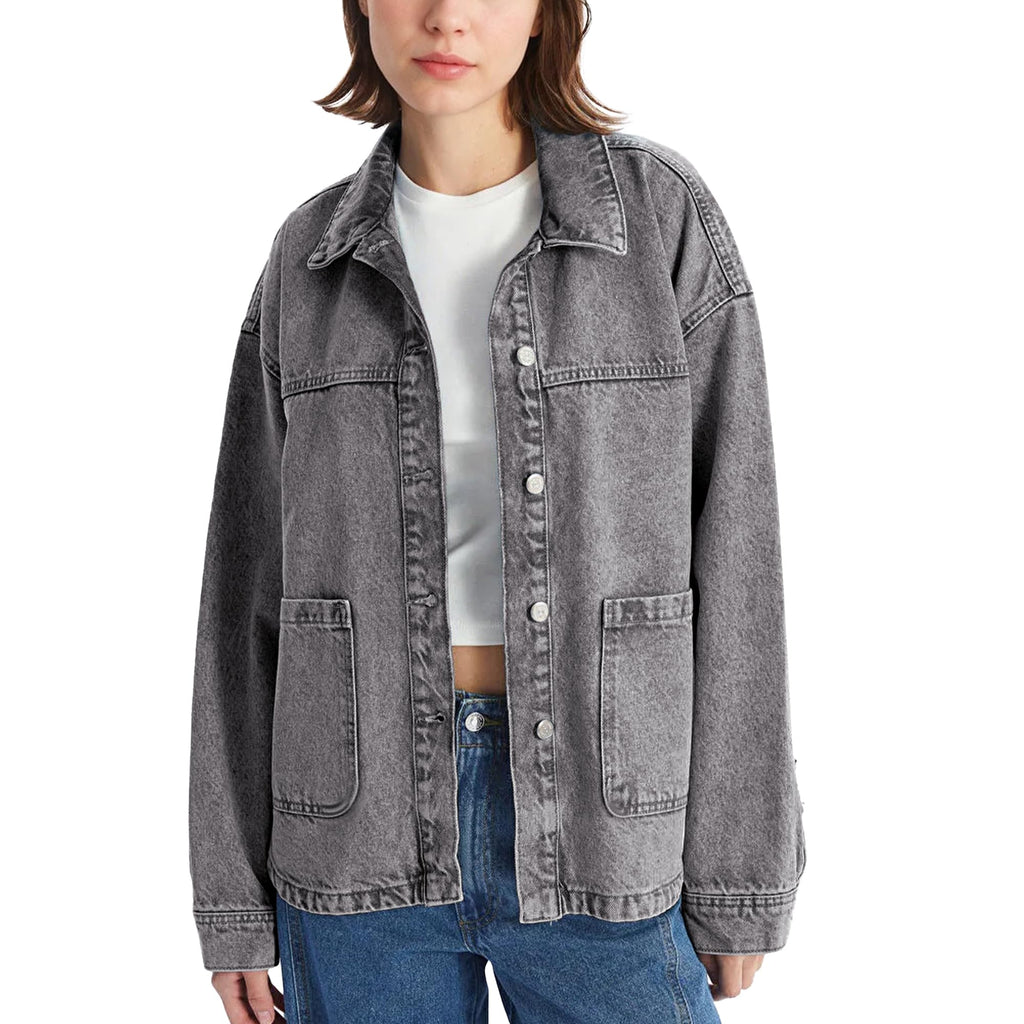 Hixiaohe Jean Jackets for Women Trendy Button Up Denim Shirt Jacket Oversized Long Sleeve Coat Fashion Clothes with Pockets