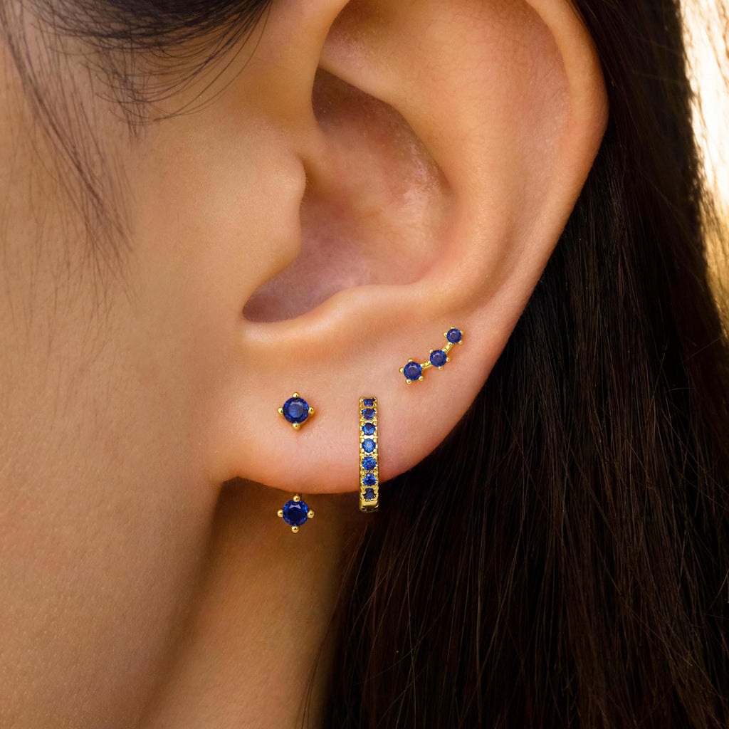 3 Pairs Dainty Small Earrings Set for Women Trendy, Birthstone Stud Huggie Hoop Jacket Stack for Cartilage Helix, Gold Plated Hypoallergenic Cute Women Fashion Accessories Western Jewelry Gifts
