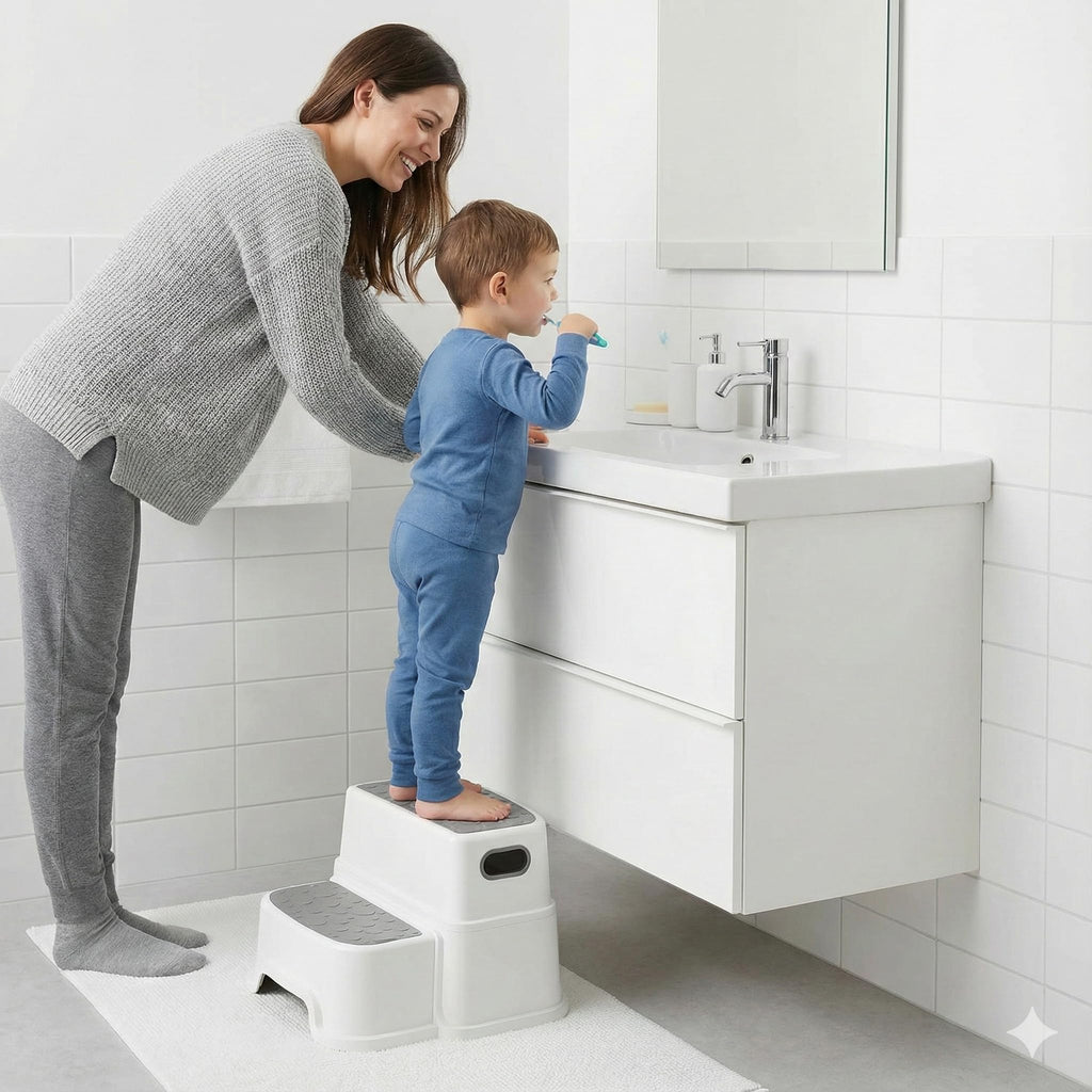 UNCLE WU Toddler Step Stool for Potty Training, Bathroom Sink & Toilet - 2 Step Kids Poop Stool, Non-Slip Step Stool with Handles, Dual Height Stepping Stool for Kitchen Counter (Include 2 Ducks)