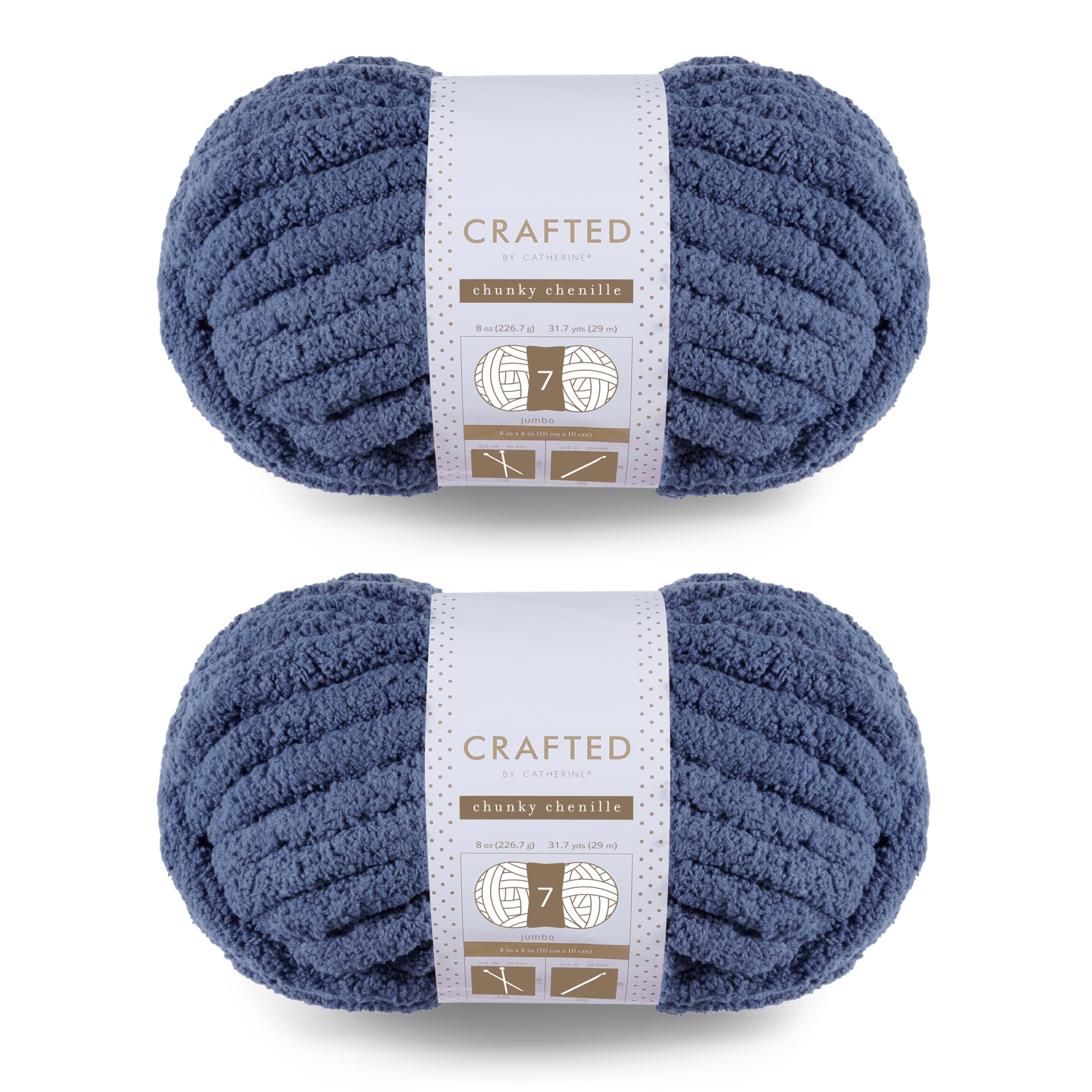 Crafted By Catherine Chunky Chenille Yarn - 2 Pack (8 oz / 227 g, 31.7 Yards Each Skein), Beige, Gauge 7 Jumbo