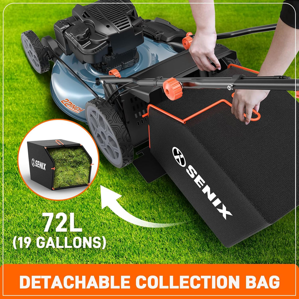 SENIX 22" Gas Lawn Mower, 163cc Self Propelled Gas Powered Lawnmower with B&S 4-Cycle Engine, 3-in-1 Walk-Behind Push Lawn Mowers, 6-Position Height Adjustment, cortadora de pasto, LSSG-H1