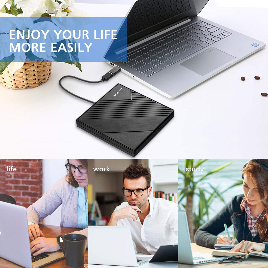 Amicool External USB-C USB 3.0 CD/DVD Drive Burner +/-RW, Ultra-Slim Portable DVD Player Writer Reader for Mac iMac MacBook, Windows 11/10/8 Linux, Laptop Desktop PC Computer Optical Drive