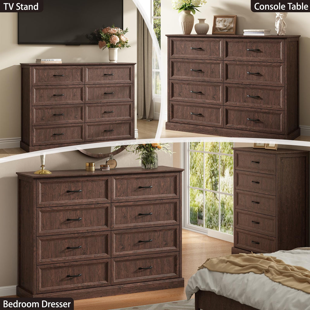 Farmhouse 5 Drawers Dresser for Bedroom, 44" Tall Brown dresser Wood Rustic Chest of Drawers with Wide Metal Handle,Natural Texture,Drawer Organizer for Bedroom,Living Room,Hallway and Entryway