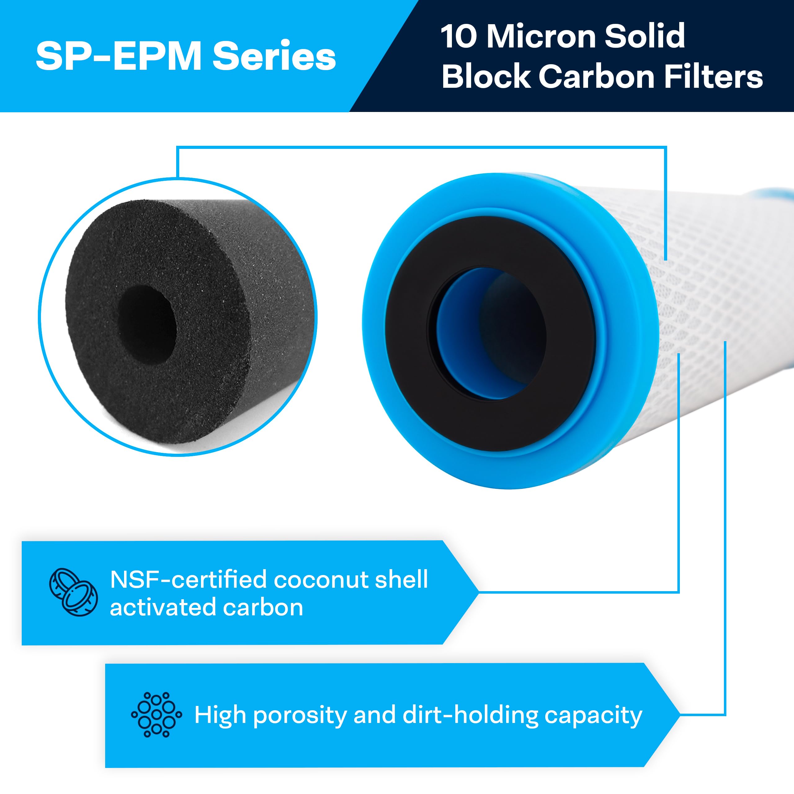 SpiroPure 10x2.5 0.5 Micron Carbon Water Filter CBR2-10 SMCB-2510 (12 Pack)