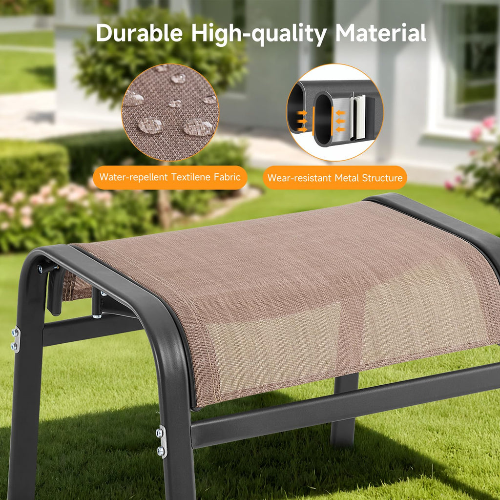 ONBRILL Outdoor Ottoman Set of 2, All Weather Outdoor Foot Stool with Supportive Textliene and Metal Frame, Stackable Oversized Outdoor Foot Rest for Furniture Patio Garden Pool, Beige