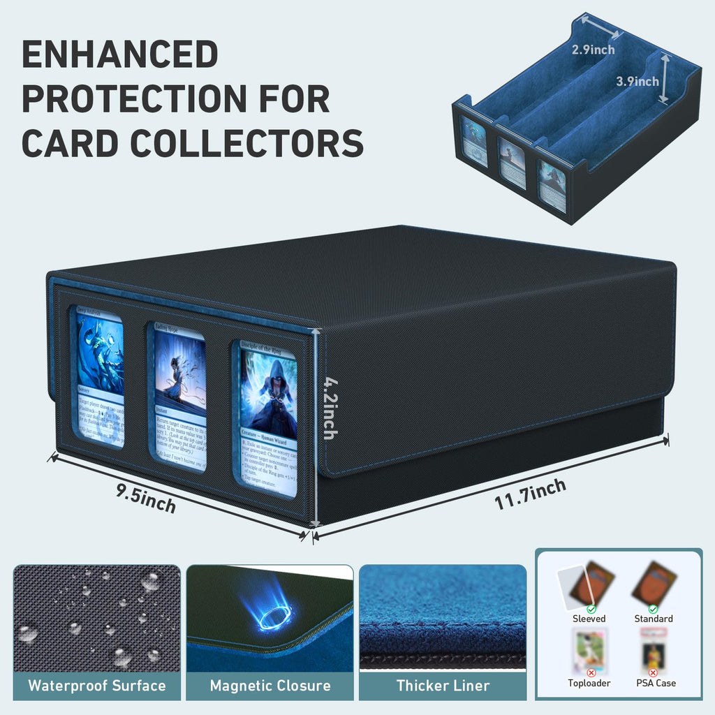 3-Row Trading Card Storage Box, Bulk Cards Case for 2400+ Mtg tcg Magic Playing Game Card Organizer, Commander Deck Box with 3 Supports & 24 Dividers