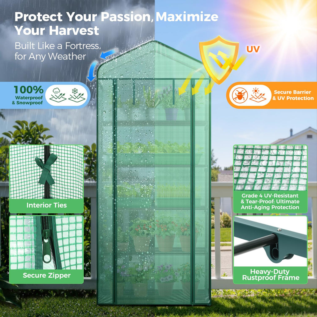 Mini Greenhouse with Screen Roof, Ohuhu Upgraded Portable 4 Tier Small Greenhouses for Outdoors Indoor with Reelable Door, Heavy Duty Plastic Green House for Outside Garden Patio Yard Porch Balcony