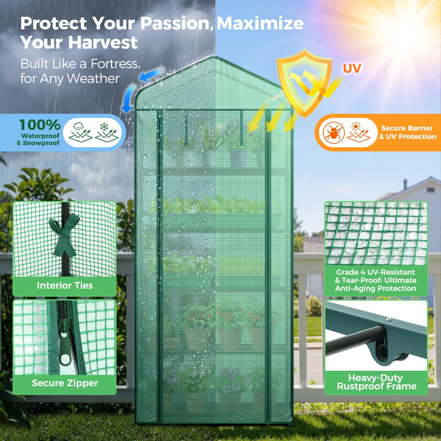 Mini Greenhouse with Screen Roof, Ohuhu Upgraded Portable 4 Tier Small Greenhouses for Outdoors Indoor with Reelable Door, Heavy Duty Plastic Green House for Outside Garden Patio Yard Porch Balcony