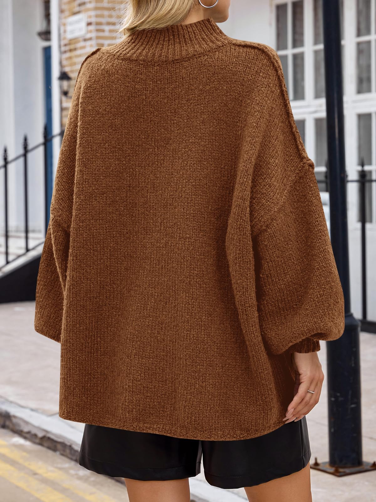Saodimallsu Womens Oversized Sweaters Mock Neck Batwing Long Sleeve 2026 Fall Trendy Ribbed Knit Casual Tunic Sweater