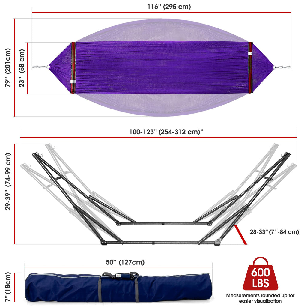 Tranquillo Unity Adjustable Hammock Stand, Hammocks Stands for The Garden, 800 lbs Capacity Steel Double Hammock Stand for 2 Persons, Premium Pre-Assembled Stand (Steel, Aegean)